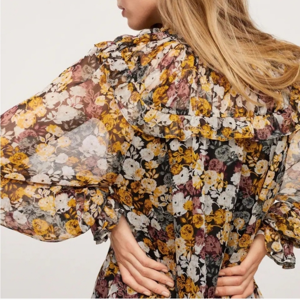 Mango Brown and Yellow Ruffled Tiered Sundress - Picture 4 of 16